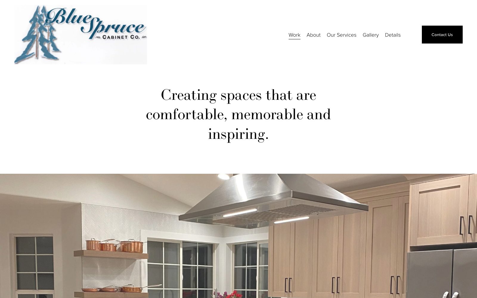The current bluesprucecabinetcompany.com homepage