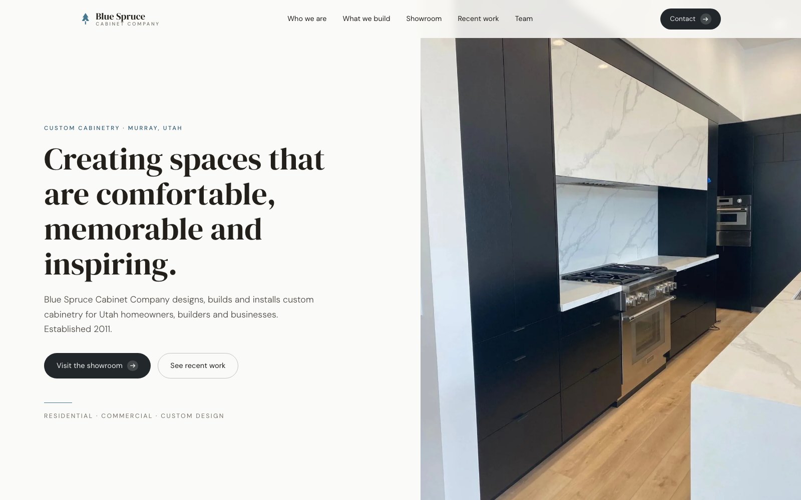 The new Blue Spruce Cabinet Co homepage concept