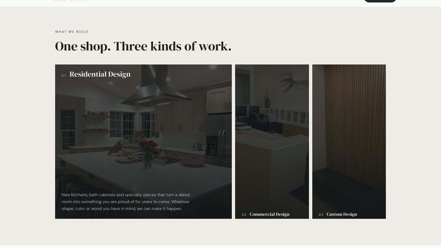 The expanding what-we-build panels of the new homepage