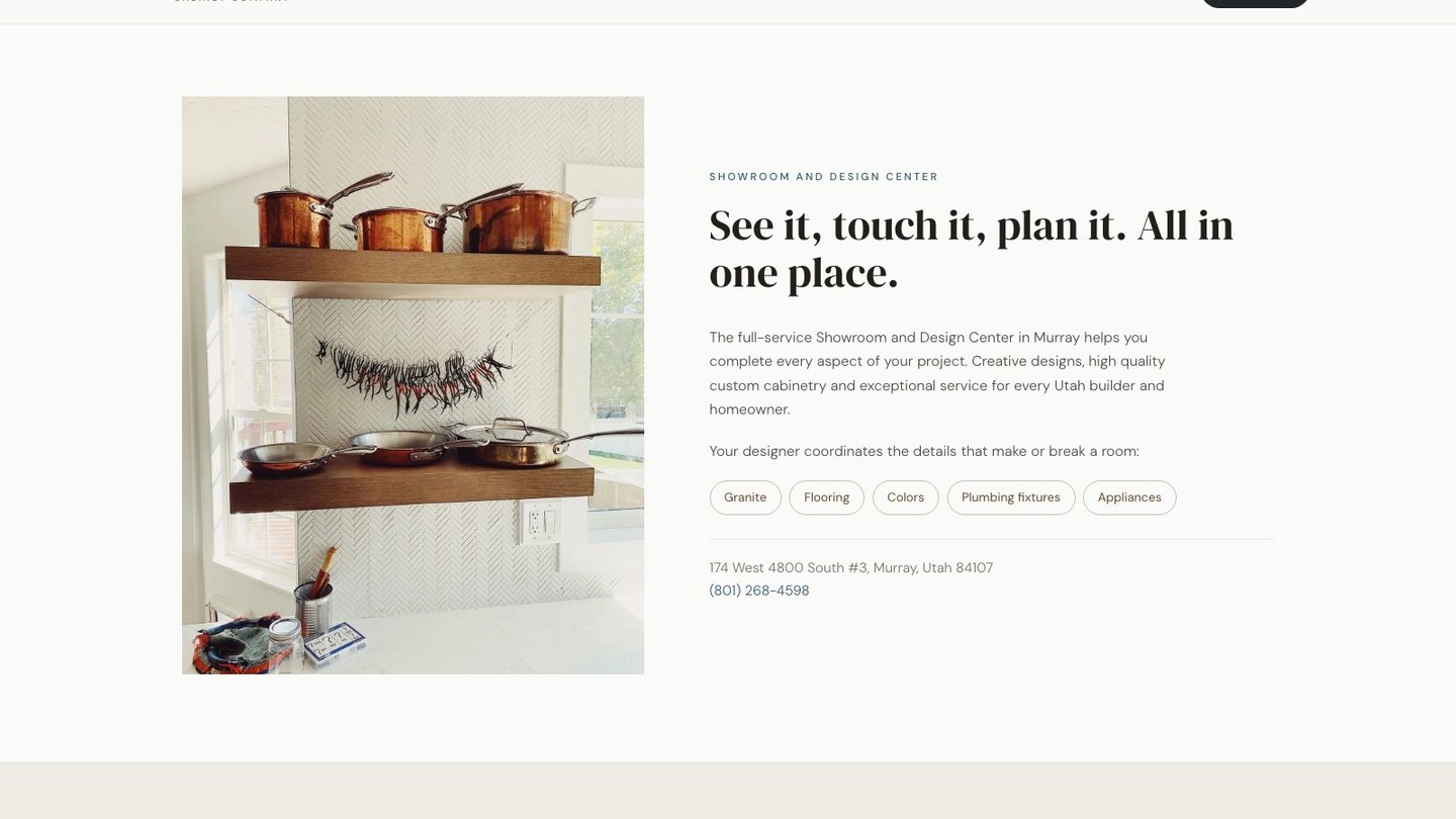 The Showroom and Design Center section of the new homepage